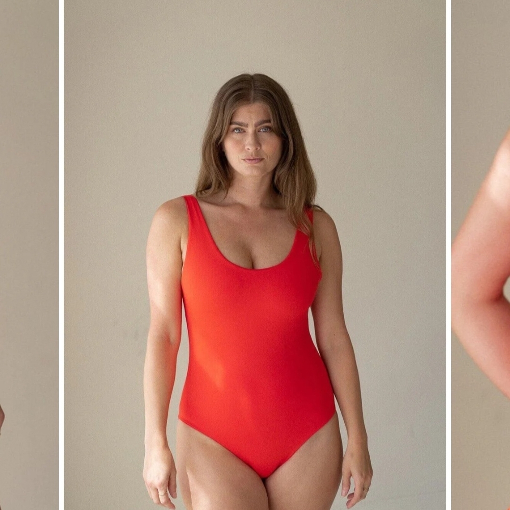 Women’s Red Scoop Back One-Piece Swimsuit - Picture 2 of 8